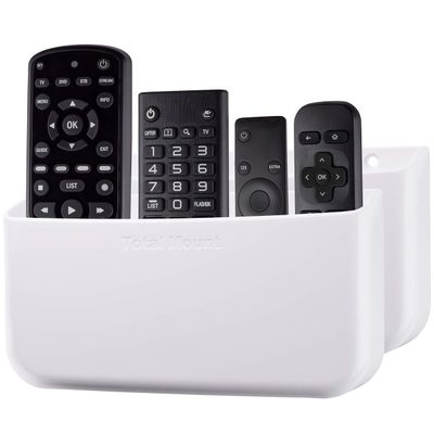 TotalMount Hole-Free Remote Holders Eliminate Need to Drill Holes in Your Wall (For 3 or 4 Remote Controls Premium White Quantity 2)