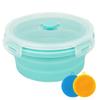 CARTINTS Small Collapsible Bowl Silicone Food Storage Containers Collapsible Camping Bowl for Travel Camping Hiking with Airtight Plastic Lids and 2Pack Silicone Dish Sponges- Blue, 500ml view 1