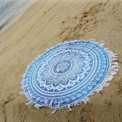 Sophia-Art Hippy Boho Gypsy Cotton Table Yoga Picnic Garden Throw Sheet Indian Mandala Roundie Round Beach Throw Tapestry Cloth Beach Towel Round Yoga Mat 70 Inch. (Blue, 48 Inches)