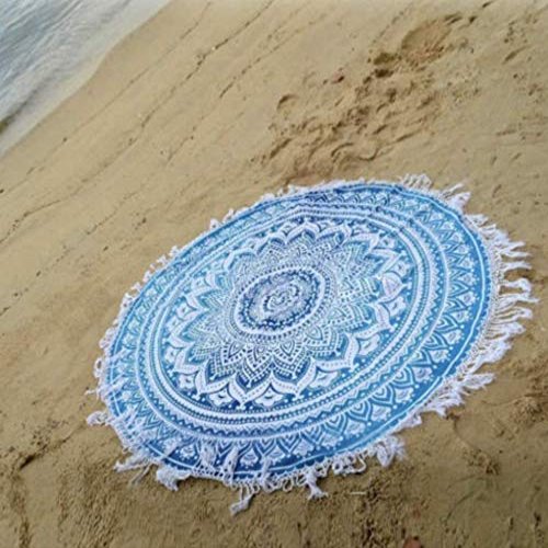 Sophia-Art Hippy Boho Gypsy Cotton Table Yoga Picnic Garden Throw Sheet Indian Mandala Roundie Round Beach Throw Tapestry Cloth Beach Towel Round Yoga Mat 70 Inch. (Blue, 48 Inches)