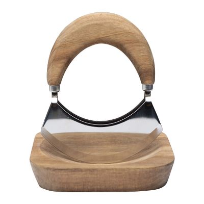 Acacia Wood & Stainless Steel Mezzaluna with Square Cutting Board (Set of 2 Pieces)