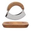 Acacia Wood & Stainless Steel Mezzaluna with Square Cutting Board (Set of 2 Pieces) view 2