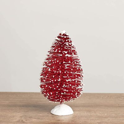 Factory Direct Craft Set of 4 Snow Dusted Red Glittery Bottle Brush Trees.