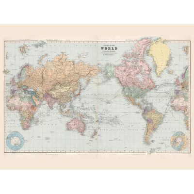 Artery8 Map Stanford 1901 World Mercator Projection Chart Large XL Wall Art Canvas Print
