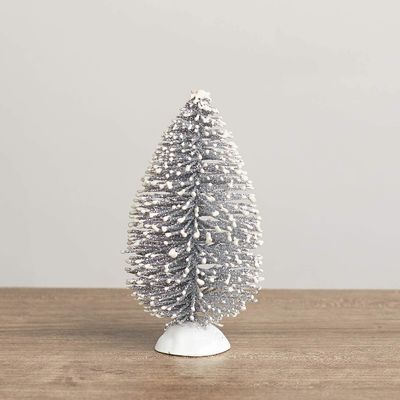 Factory Direct Craft Set of 8 Snow Dusted Silver Glittery Bottle Brush Trees