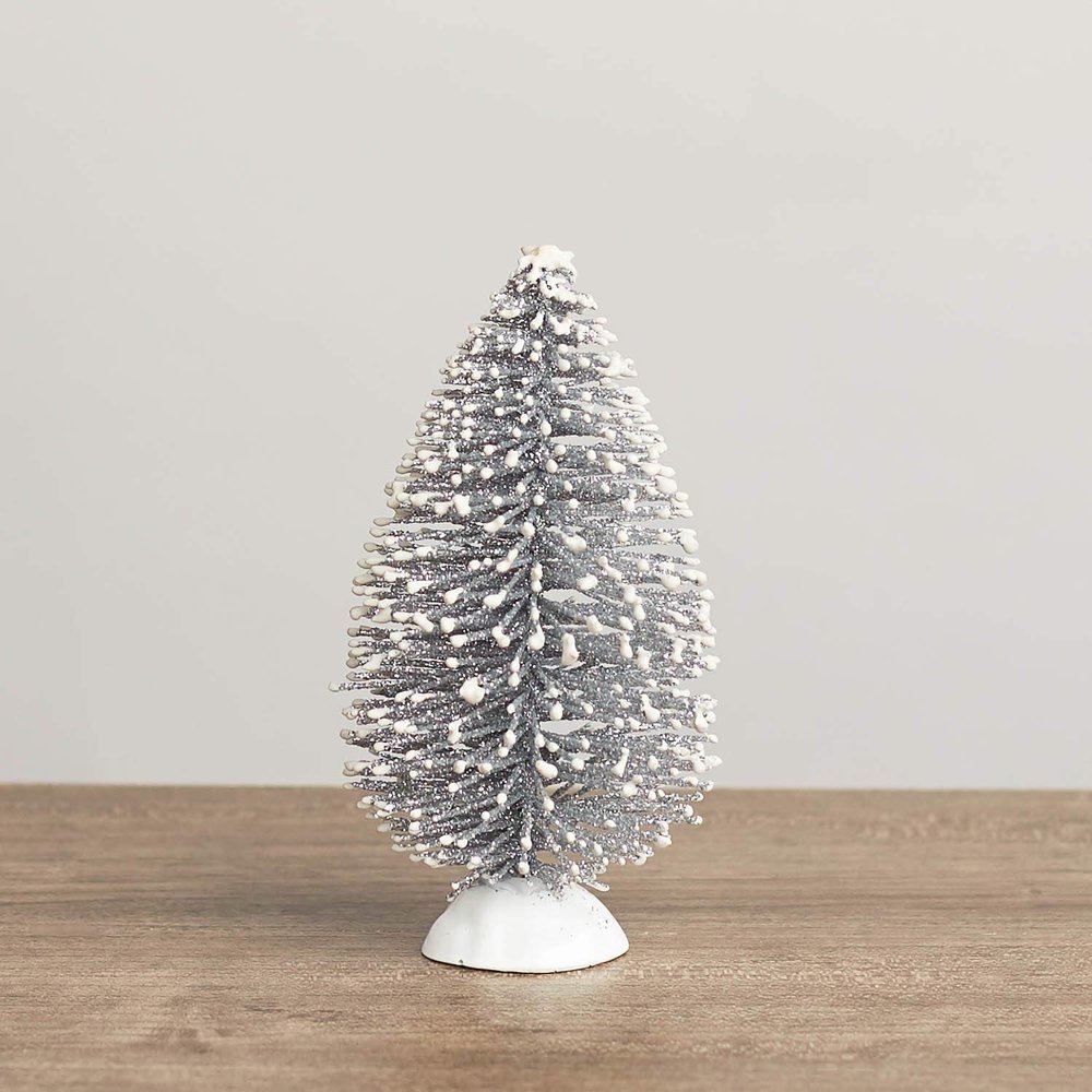 Factory Direct Craft Set of 8 Snow Dusted Silver Glittery Bottle Brush Trees