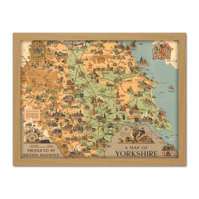 Artery8 Map Clark 1949 Yorkshire England British Railways Artwork Framed Wall Art Print 18X24 Inch