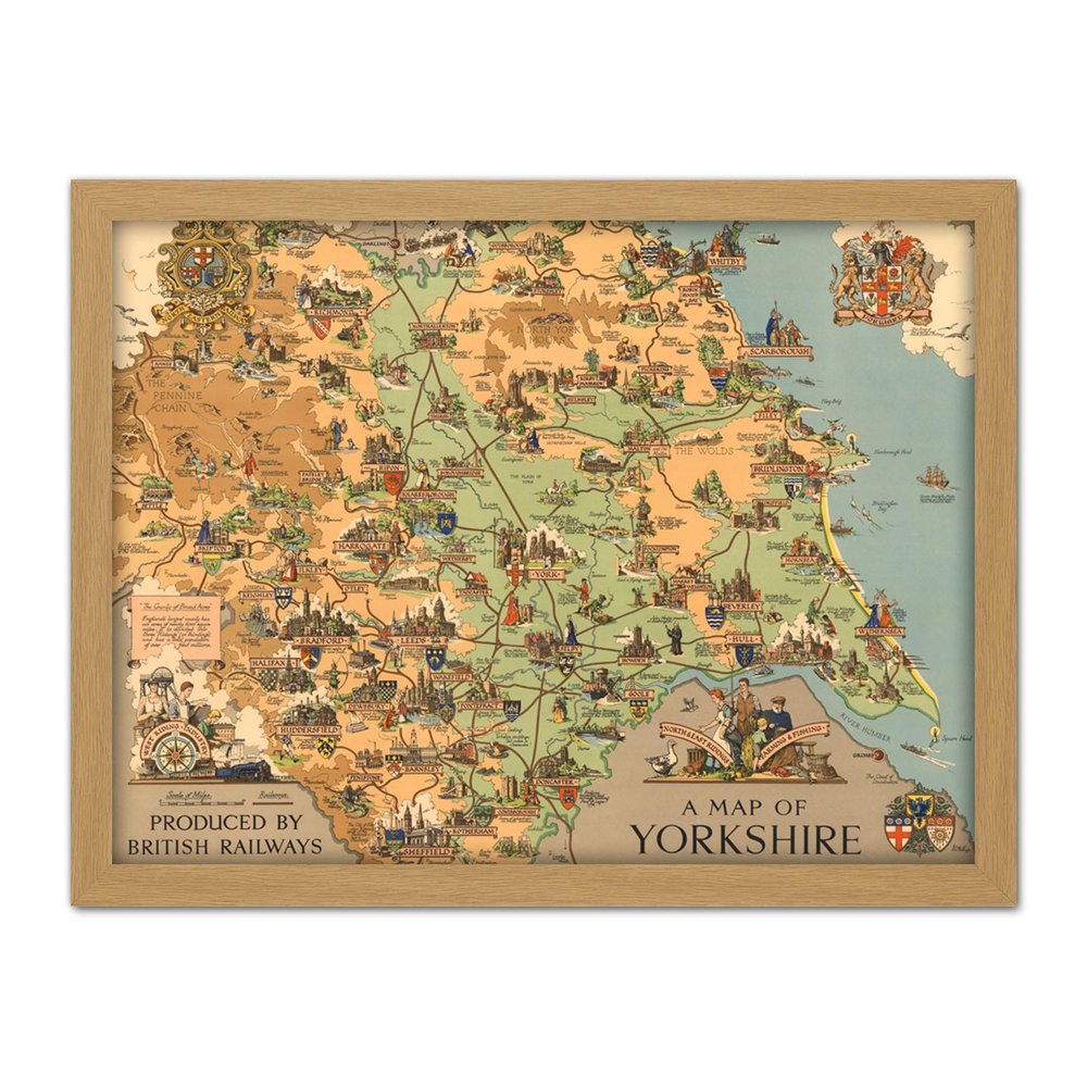 Artery8 Map Clark 1949 Yorkshire England British Railways Artwork Framed Wall Art Print 18X24 Inch