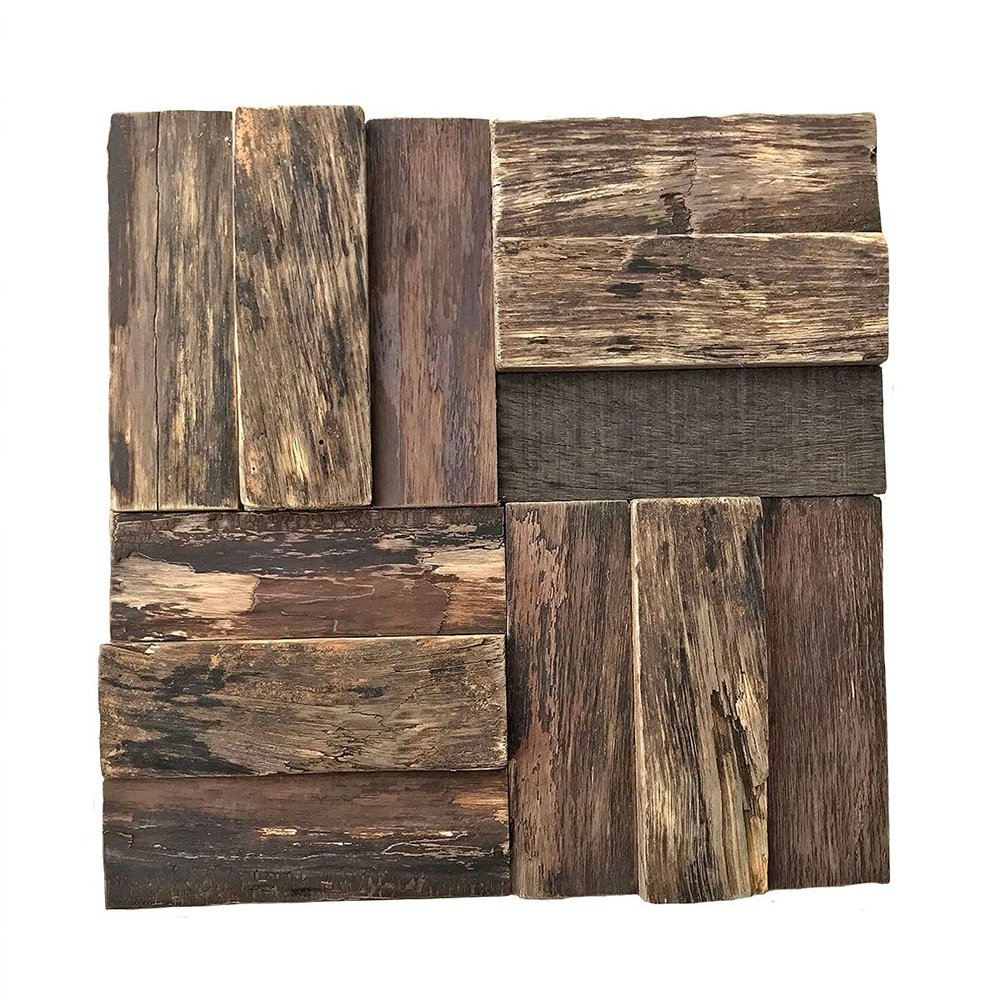 11 7/8"W x 11 7/8"H x 3/4"P Boca Boat Wood Mosaic Wall Tile, Natural Finish
