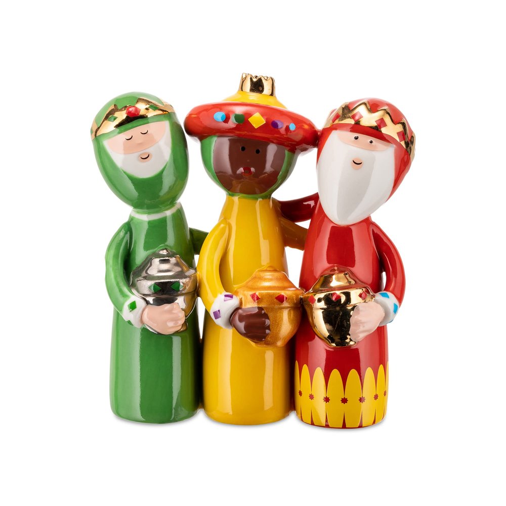 Alessi AGJ01 4 Uno, Due, TRE Re Magi - Design Nativity Scene Figurine, Hand Decorated Porcelain, Three Wise Men Characters