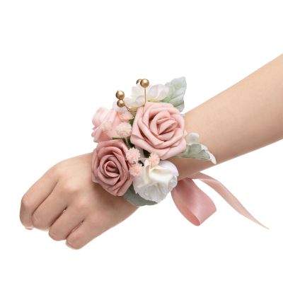 Ling's moment 6pcs Wedding Wrist Corsage Artificial Flowers, Girl/Mother Homecoming Prom Corsages Wristlet Dcor, etc. Dusty Rose Pink