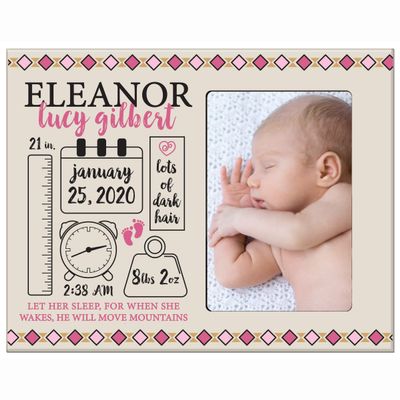 LifeSong Milestones Personalized Baby Birth Arrival Announcement - Newborn Stats Tribal Nursery Picture Frame Decor for Boys and Girls 8 x 10 Frame Holds 4 x 6 Photo (Ivory)