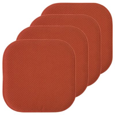 Sweet Home Collection Chair Cushion Memory Foam Pads Honeycomb Pattern Slip Non Skid Rubber Back Rounded Square 16" x 16" Seat Cover, 4 Pack, Rust