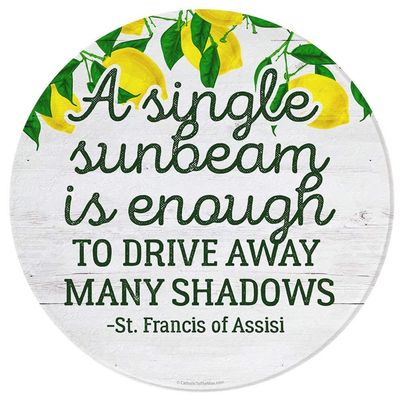 "A Single Sunbeam" Saint Francis of Assisi Quote Round Tempered Glass Dishwasher Safe Durable Cutting Board with Rubber Feet | Catholic to the Max (8x8)