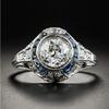Bansriracha 925 Silver Sapphire Gemstone Round White Zircon Wedding Engagement Rings for Women Fine Jewelry Ring Gifts (Gem Color: Blue, 6) view 1