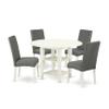 East West Furniture SUDR5-LWH-07 5 Piece Dining Set Includes a Round Dining Room Table with Dropleaf & Shelves and 4 Gray Linen Fabric Upholstered Parson Chairs, 42x42 Inch, Linen White view 1