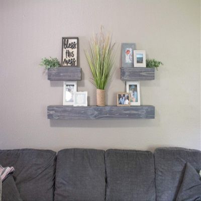 Gray Floating Shelves Mantel with Small Shelf Set