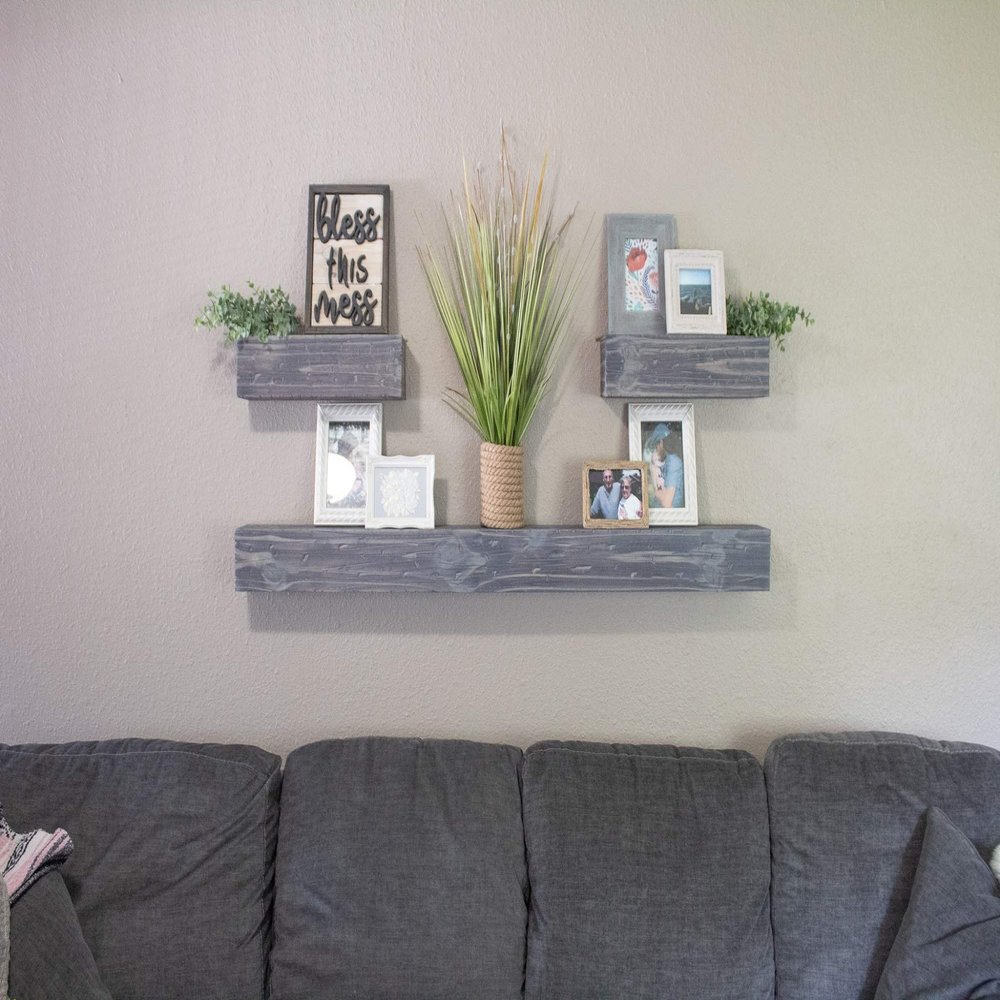 Gray Floating Shelves Mantel with Small Shelf Set