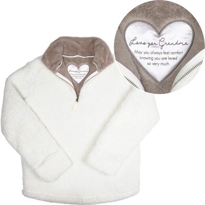 Pavilion Gift Company Love You Mom-XXLarge Women's Oversized Pull Over Quarter Zip Sherpa Sweatshirt, Cream