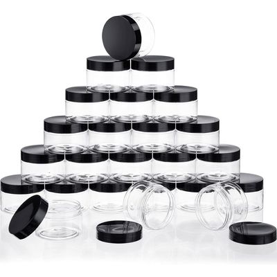 SATINIOR 24 Pieces Empty Clear Plastic Jars with Lids Round Storage Containers Wide-Mouth for Beauty Product Cosmetic Cream Lotion Liquid Butter Craft and Food (Black Lid, 4 oz)