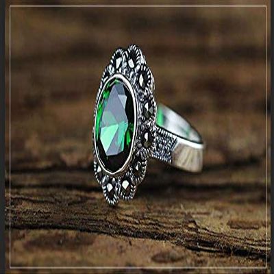 Bansriracha Green Stone Zircon Vintage Flower Design Real 925 Sterling Silver Jewelry Engagement Wedding Rings for Women (7)