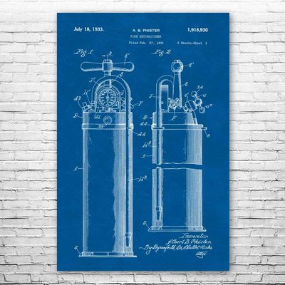 Fire Extinguisher 1933 Poster Print, First Responder, Volunteer Fireman, Firefighter Gift, Firehouse Decor, Fireman Gift Blueprint (16 inch x 20 inch)
