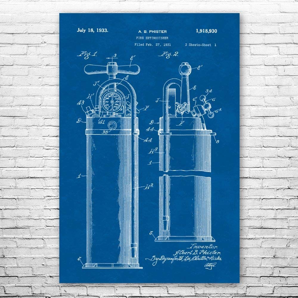 Fire Extinguisher 1933 Poster Print, First Responder, Volunteer Fireman, Firefighter Gift, Firehouse Decor, Fireman Gift Blueprint (16 inch x 20 inch)
