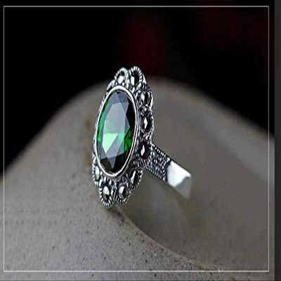 Bansriracha Green Stone Zircon Vintage Flower Design Real 925 Sterling Silver Jewelry Engagement Wedding Rings for Women (6.5)