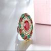 Bansriracha Indian Wedding Rings for Women Flower Crystal Antique Gold Silver Ring Trendy Bohemian Jewelry (Red, 9) view 2