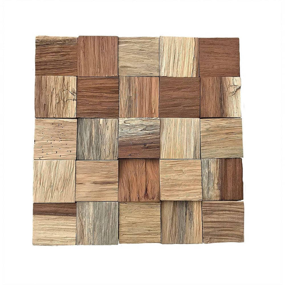11 7/8"W x 11 7/8"H x 1/2"P Heritage Boat Wood Mosaic Wall Tile, Natural Finish