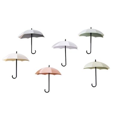 6 Pcs Colorful Cute Umbrella Small Sticky Hooking Nail-Free Door Key Rack Kitchen Bathroom Decoration No Trace Hook (Undertint)