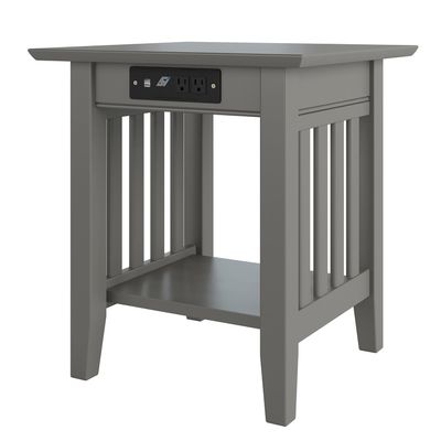 AFI, Mission End Table with Charging Station, Grey