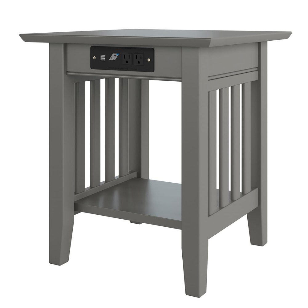 AFI, Mission End Table with Charging Station, Grey
