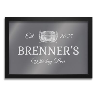 Lifetime Creations Personalized Whiskey Barrel Bar Mirror - Custom Engraved Home Bar Decor - Framed Reflective Glass - 27" x 39" - Made in USA