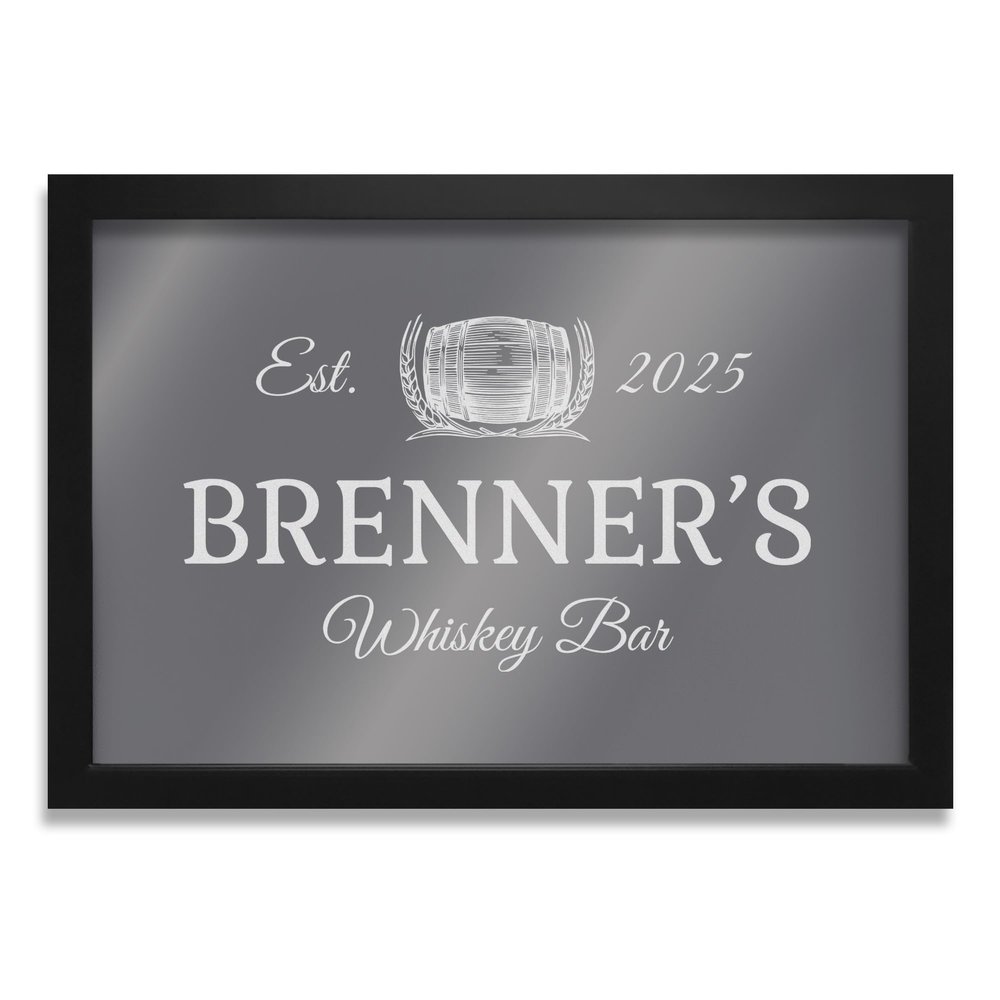 Lifetime Creations Personalized Whiskey Barrel Bar Mirror - Custom Engraved Home Bar Decor - Framed Reflective Glass - 27" x 39" - Made in USA