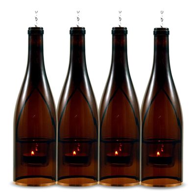 Blue Ridge Mountain Gifts Hanging Wine Bottle Indoor/Outdoor Lantern Lights - Decorative Lights Votive Candle Holder, Great for Rustic Wedding Decorations, Patio Decor, or Garden Decor, Amber (4pcs)