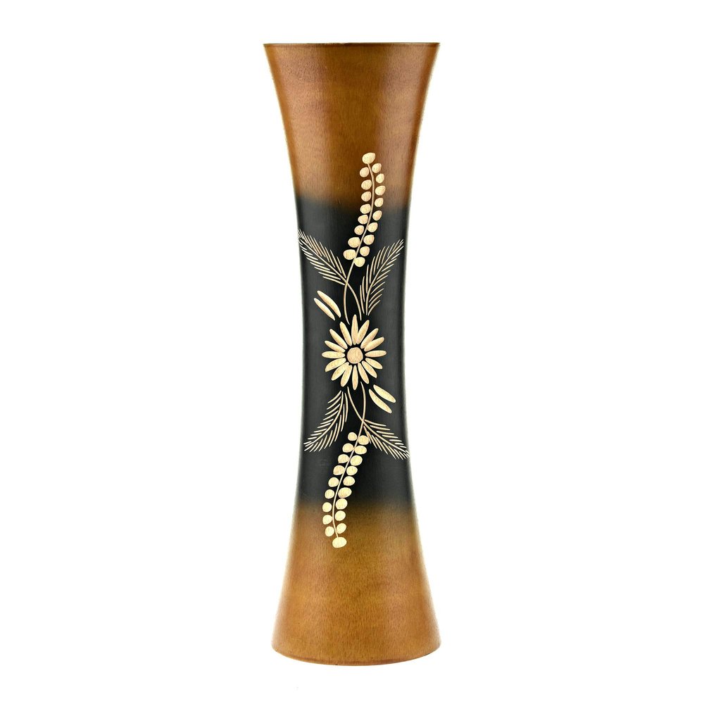 AeraVida Delicate Daisy Flower Brown and Black Concaving Mango Tree Wood Vase | Beautiful Flower Vase for Home Decor