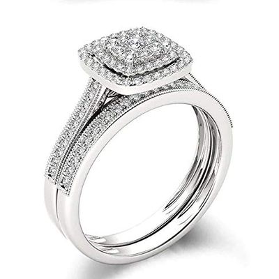 Bansriracha Luxury Brand 925 Sterling Silver Bridal Set Ring for Women with Paved Micro Lab Diamond Platinum Color Wedding Jewelry (10)