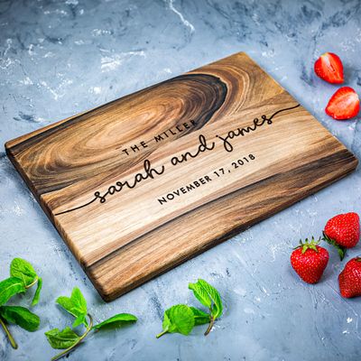 Personalized Walnut Wood Cutting Board Custom Engraving with Family Name 8x12 Inches Gift for Anniversary, Wedding, Christmas, Housewarming, Mothers Day Great for Parents and Friends