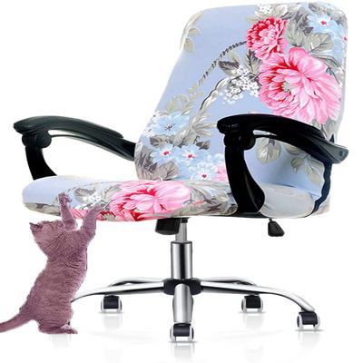 Deisy Dee Computer Office Chair Covers for Stretch Universal Rotating Chair Desk Chairs ONLY Chair Covers (Blue Flower 1, Medium)