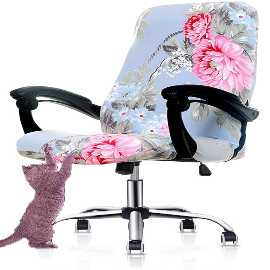 Deisy Dee Computer Office Chair Covers for Stretch Universal Rotating Chair Desk Chairs ONLY Chair Covers (Blue Flower 1, Medium)