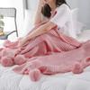 59"x79" Decorative Pink Pom Pom Throw Blanket Knitted Cotton Cable Blanket Couch Bed Sofa Decor Throw Blanket Idea view 1