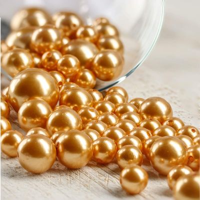 Factory Direct Craft Assorted Size Gold Faux Pearl Beads for Elegant Vase Fillers or Table Scatter - Unique Decorative Beads for Weddings, Centerpieces and More