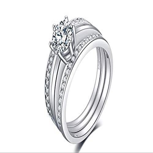 Bansriracha 925 Sterling Silver Ring Set Prongs Round Cut Setting Outstanding Engagement Wedding Birthday Present (6)