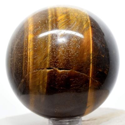 2.1" 215g Natural Golden Yellow Tiger/Hawk's Eye Crystal Sphere Polished Chatoyant Gemstone Mineral Ball from Africa + Stand