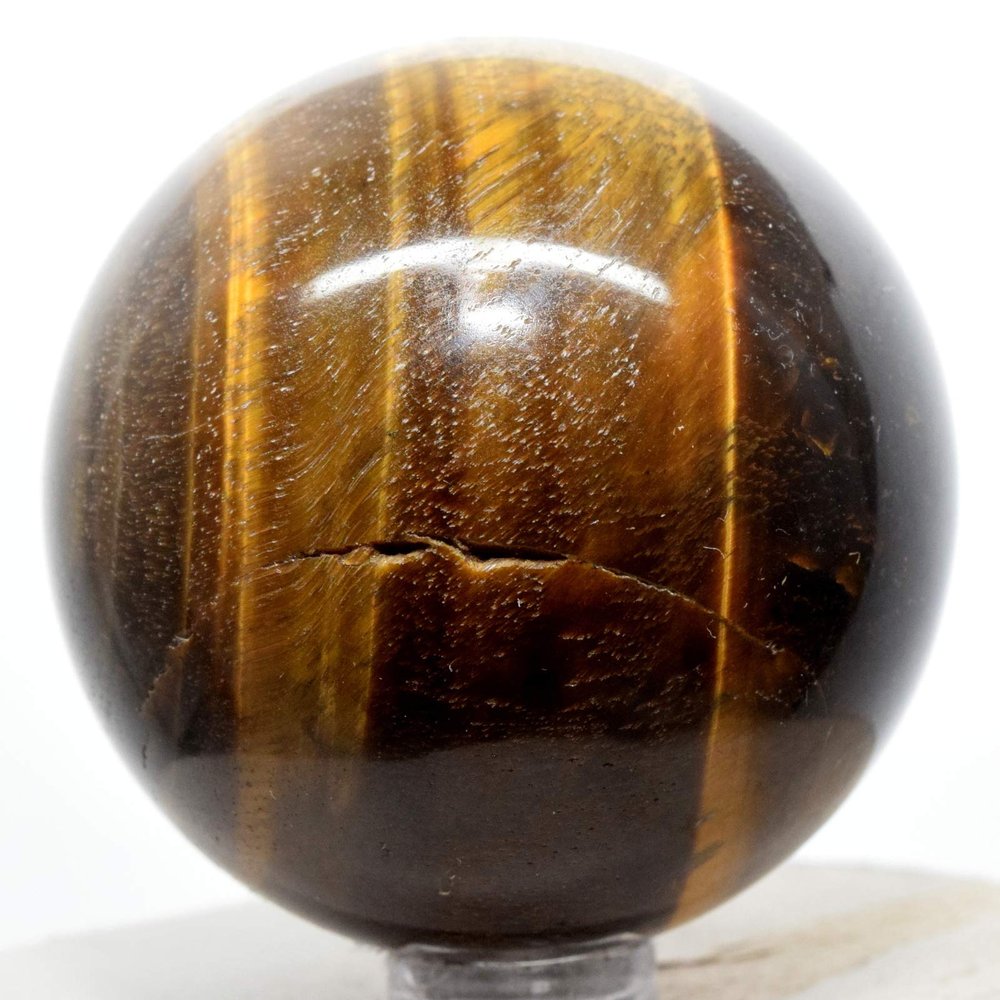 2.1" 215g Natural Golden Yellow Tiger/Hawk's Eye Crystal Sphere Polished Chatoyant Gemstone Mineral Ball from Africa + Stand