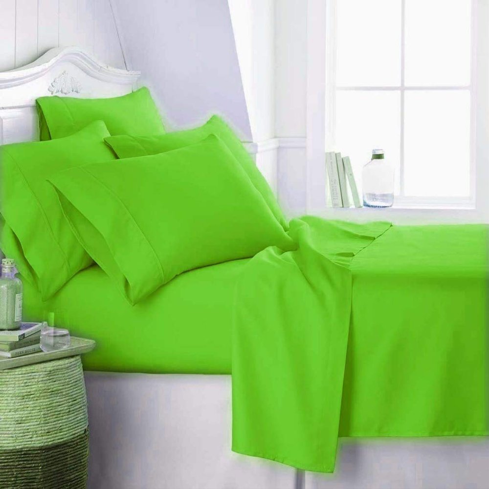 JESIRA Egyptian Cotton Sateen Weave Finish 6pc Sheet Set 10-12 inch deep Mattress 620 Thread Count Parrot Green Solid,Emperor - 84" x 84"