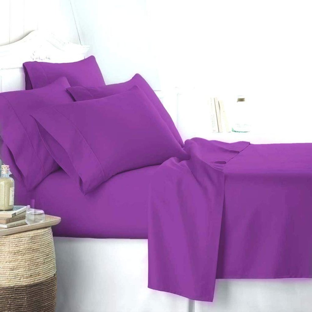 JESIRA Egyptian Cotton Sateen Weave Finish 6pc Sheet Set 10-12 inch deep Mattress 620 Thread Count Purple Solid,Emperor - 84" x 84"