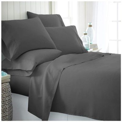 JESIRA Egyptian Cotton Sateen Weave Finish 6pc Sheet Set 10-12 inch deep Mattress 620 Thread Count Elephant Grey Solid,Emperor - 84" x 84"