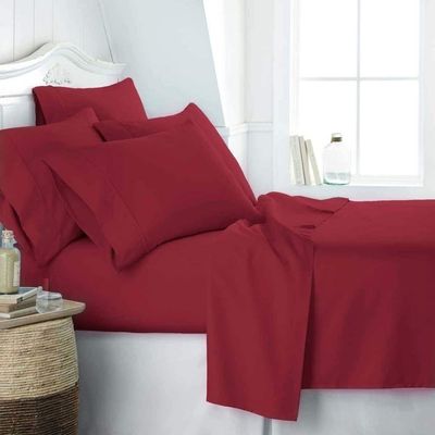 JESIRA Egyptian Cotton Sateen Weave Finish 6pc Sheet Set 10-12 inch deep Mattress 620 Thread Count Burgundy Solid,Emperor - 84" x 84"